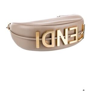 Fendi Taupe Leather Crossbody Bag with Gold Logo